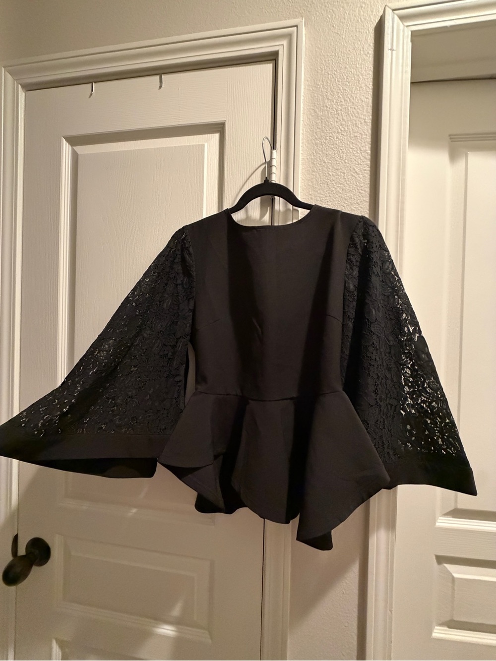Garcia Black Lace Bell Sleeve Peplum Top 
Size S